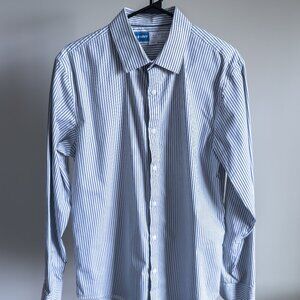 Men's Button Down Shirt (Blue and White Striped)